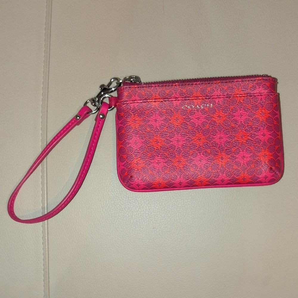 Coach Waverly Signature Coated Canvas Pink and Magenta Wristlet